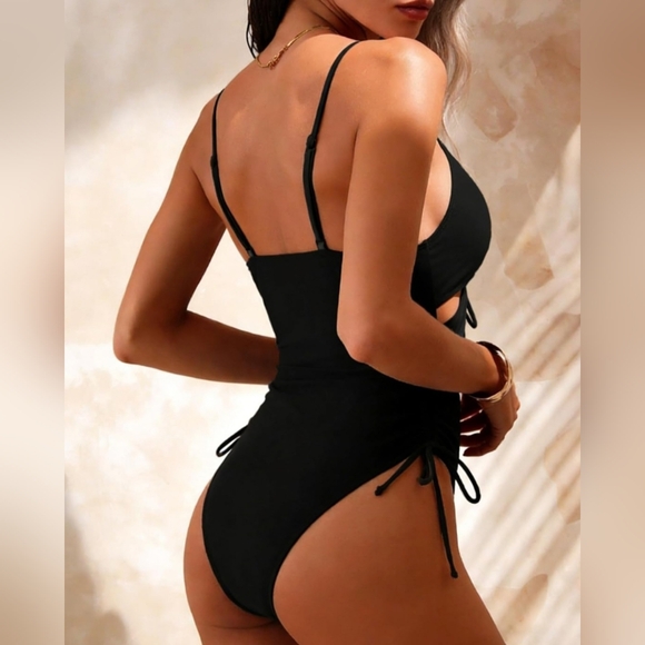 Black Cutout One-Piece Swimsuit with Tie Front | NWT | Size 10 | Summer 2026 - Picture 2 of 6
